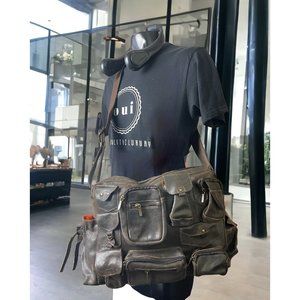 REALLY COOL Leather Travel Work Bag LOTS of Outer Pockets